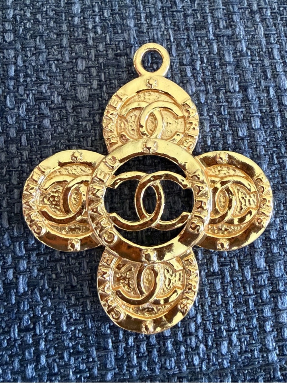 Authentic Chanel Clover Gold plated zipper pull Pendant stamped